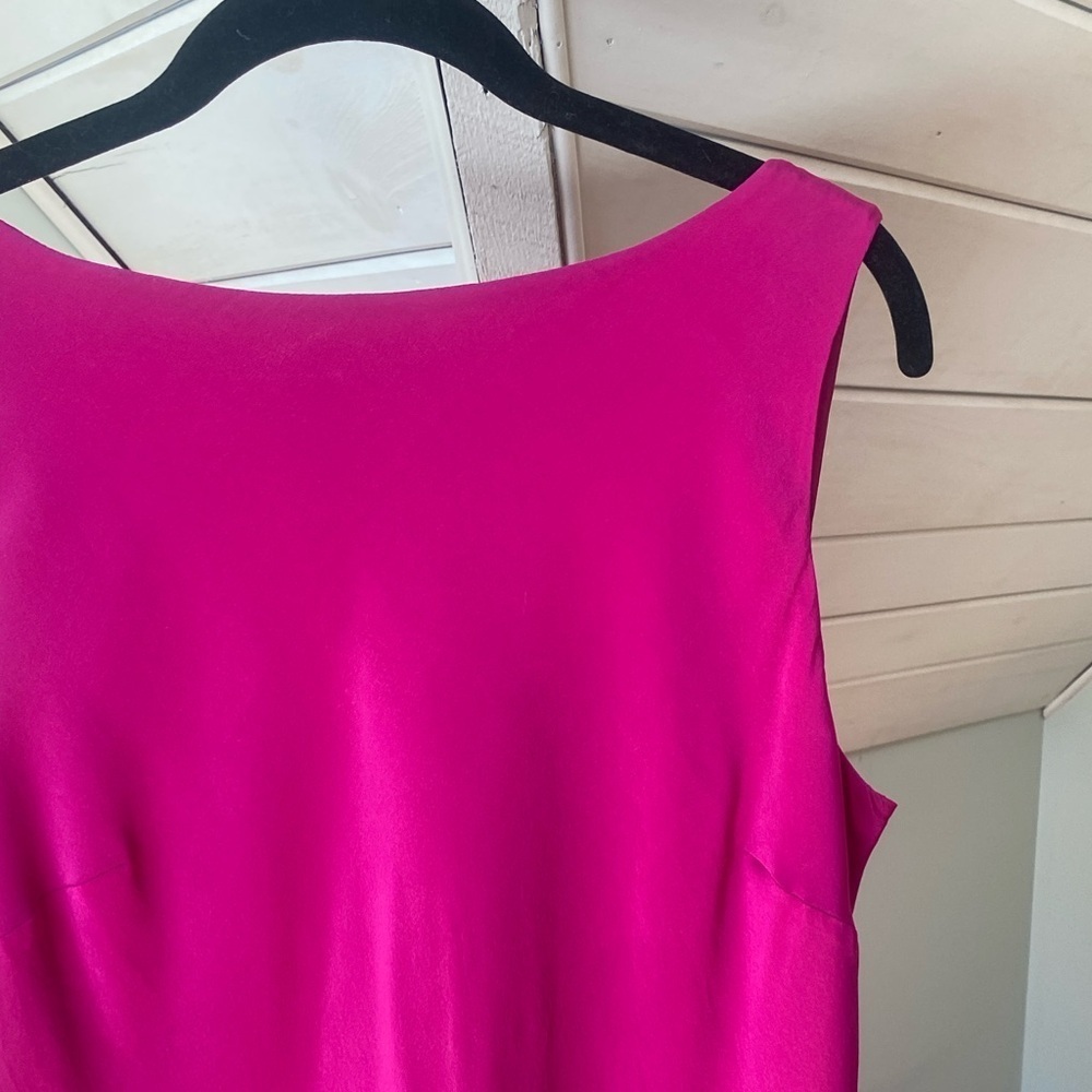 Silk Evan Picone Cocktail Dress Fuchsia Pink Drape Back Layered Skirt Sz 14 VTG - Picture 6 of 16